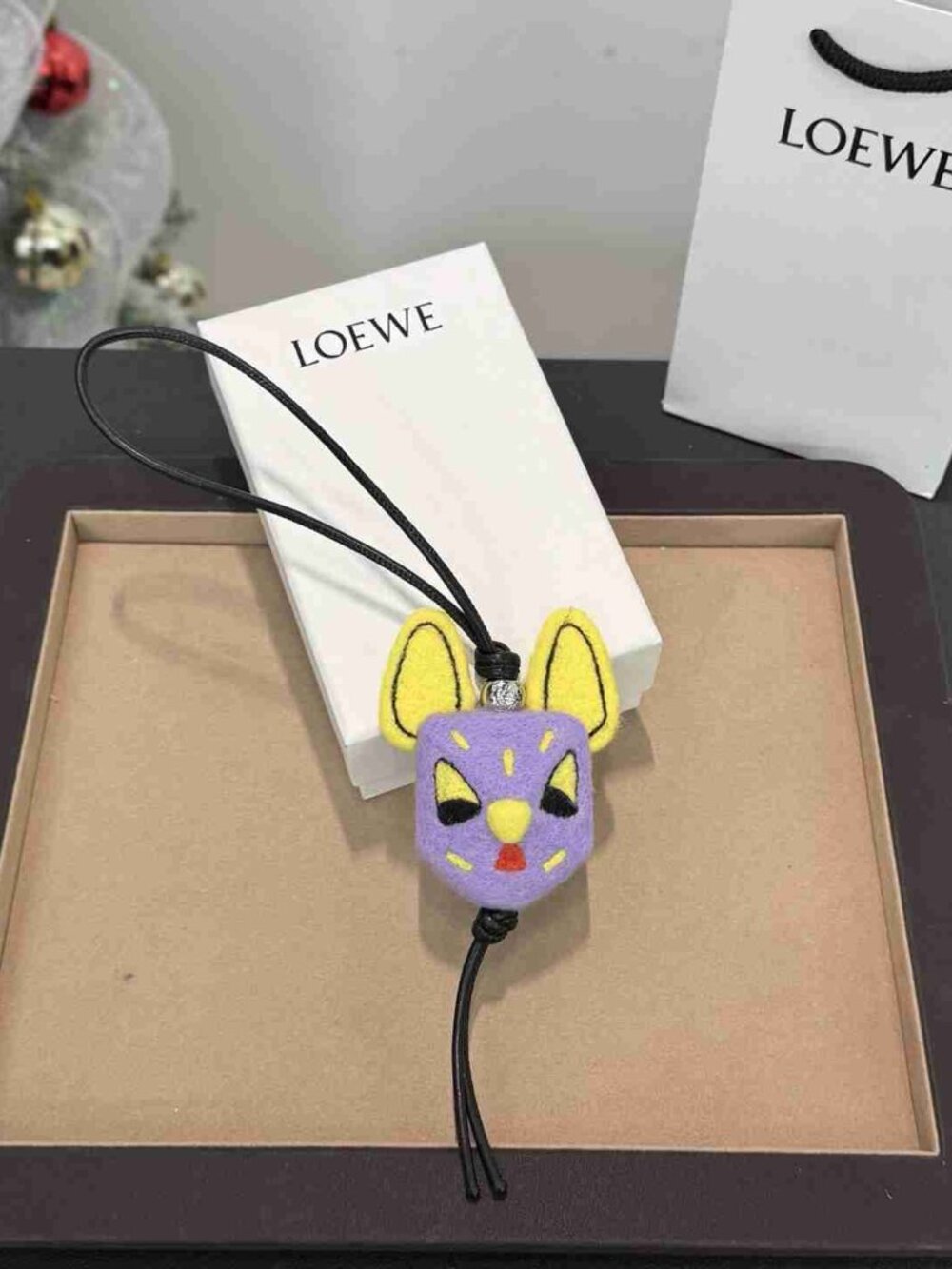 LOEWE Purple & Yellow Felt Animal Charm with Leather Strap